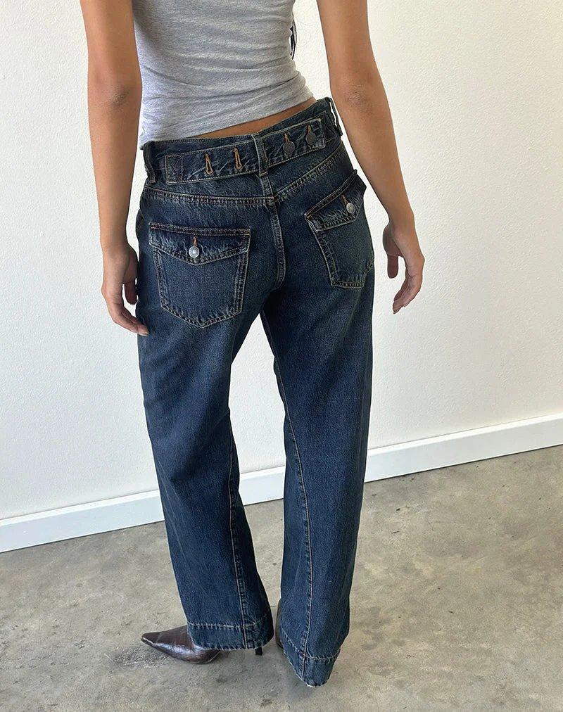 Jean taille basse à coutures torsadées et taille ajustée, couleur vert sale
