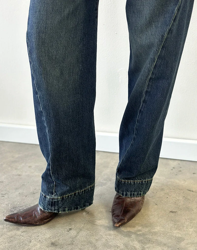 Jean taille basse à coutures torsadées et taille ajustée, couleur vert sale