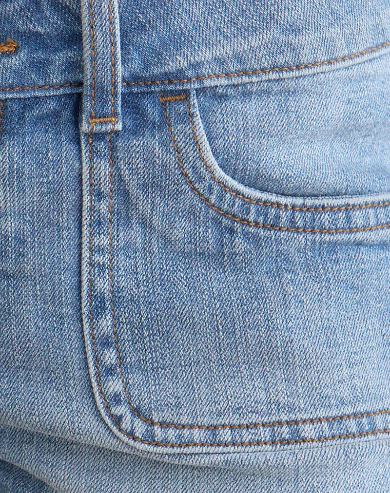 Short cargo en jean taille basse, délavé moyen