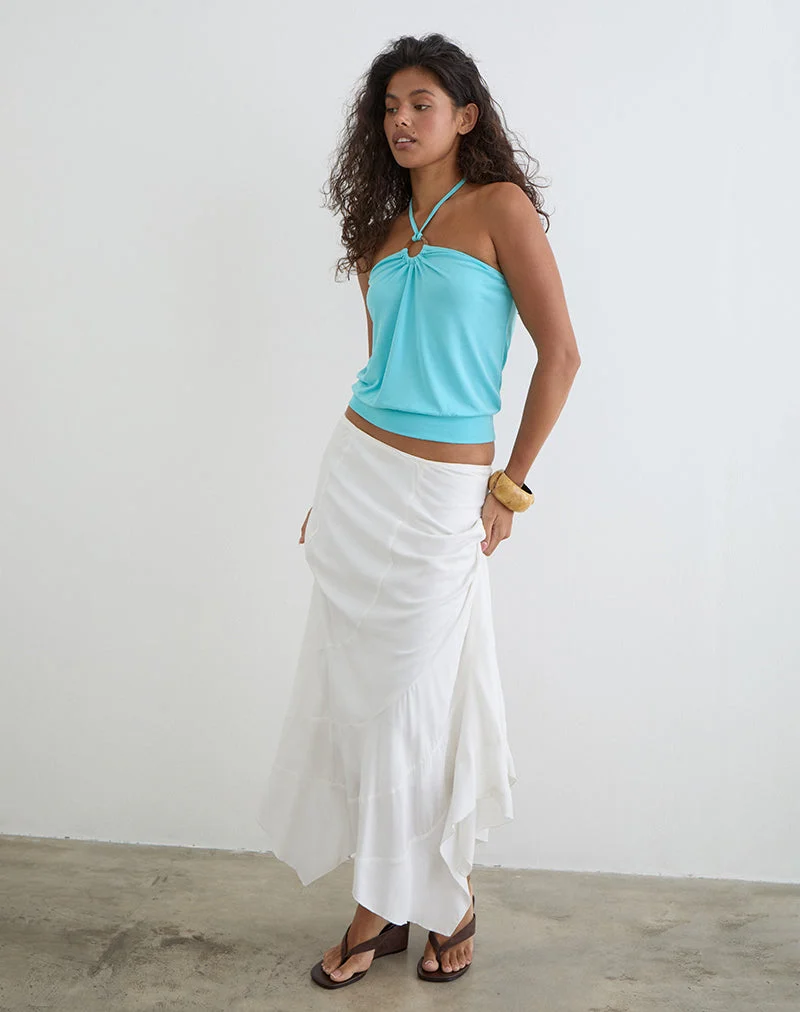 Halter-top Ballerie en cupro, couleur aqua