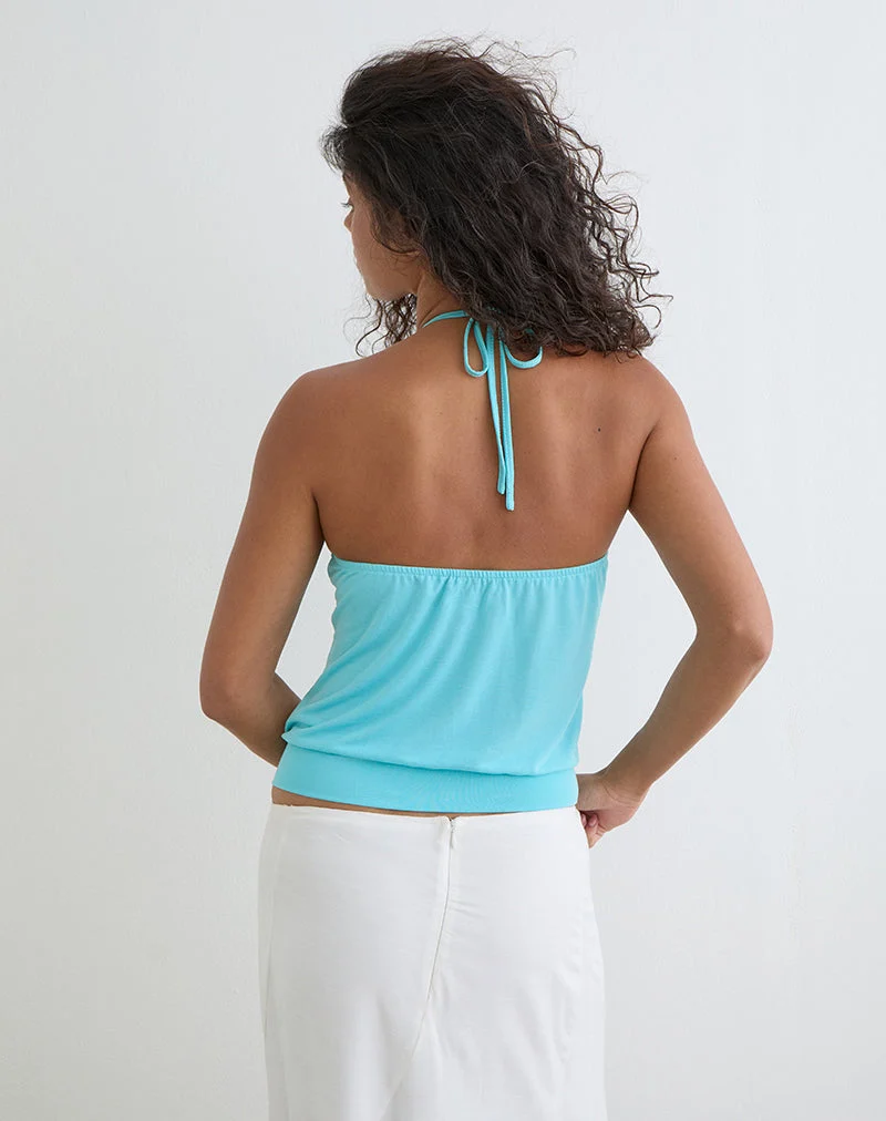 Halter-top Ballerie en cupro, couleur aqua