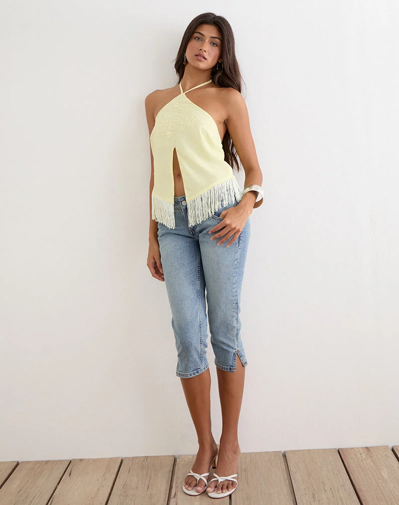 Haut Junaya couleur citron avec broderie « Vintage Bloom »