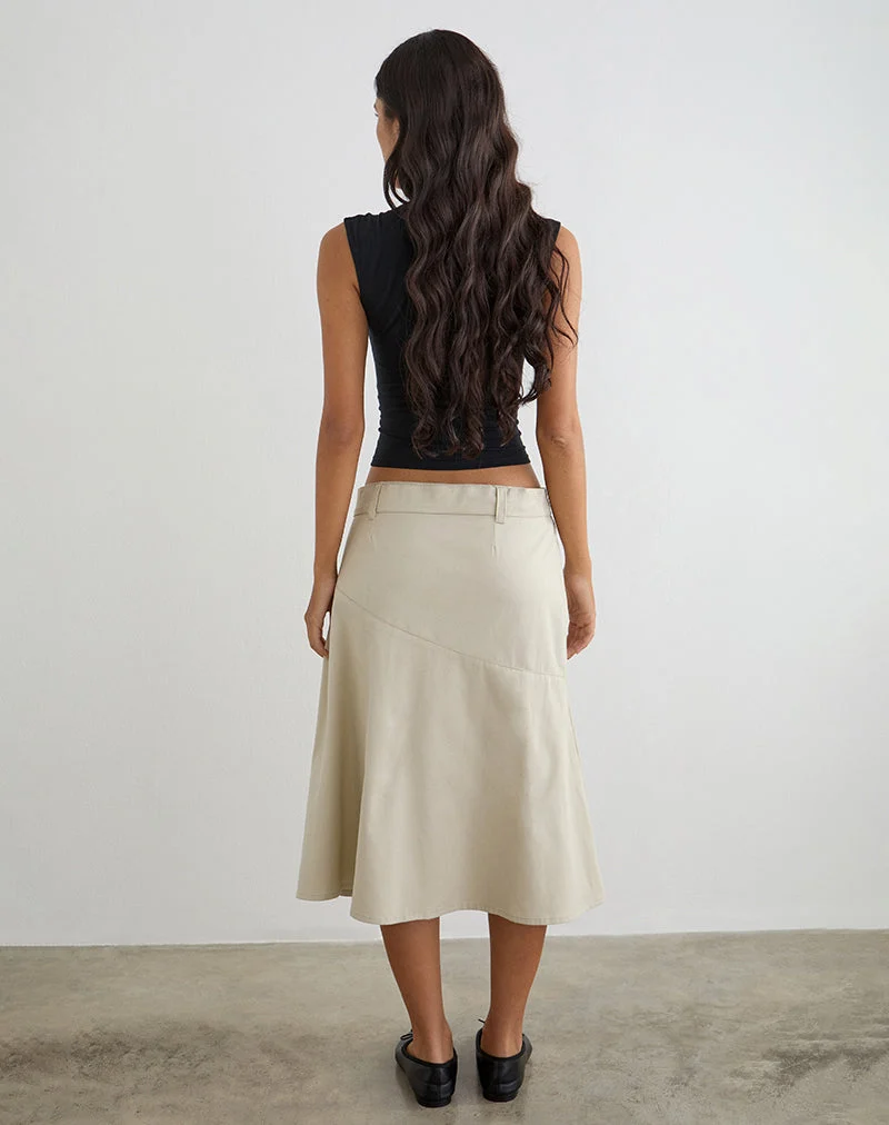 Jupe midi Cabot avec ceinture, en sergé de coton couleur « Latte »