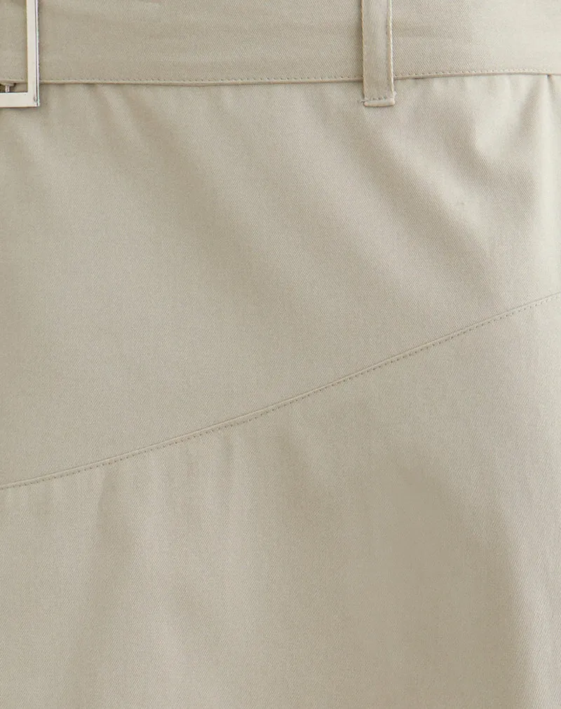 Jupe midi Cabot avec ceinture, en sergé de coton couleur « Latte »