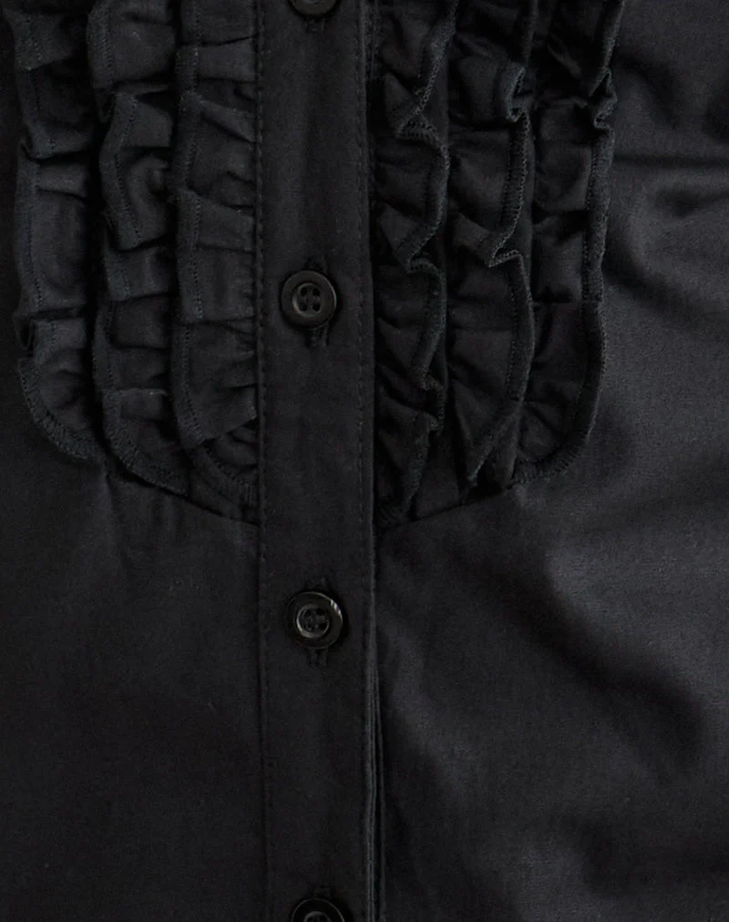 Blouse Estu avec volant au centre sur le devant, en popeline noire