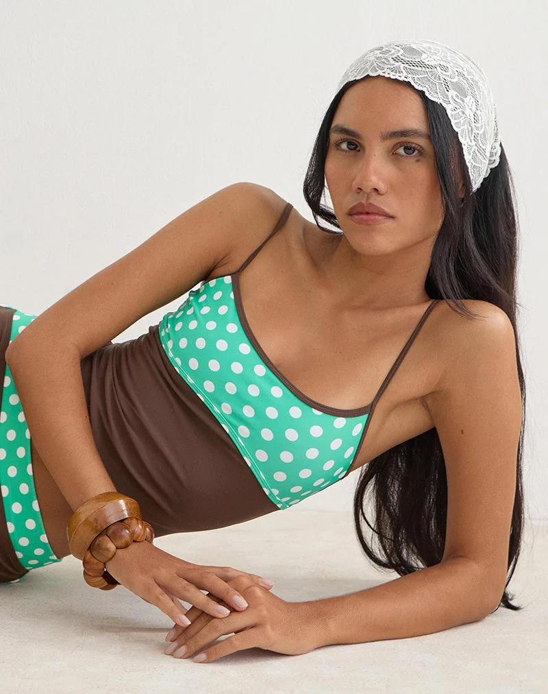 Tankini Fraba marron à pois verts de taille moyenne