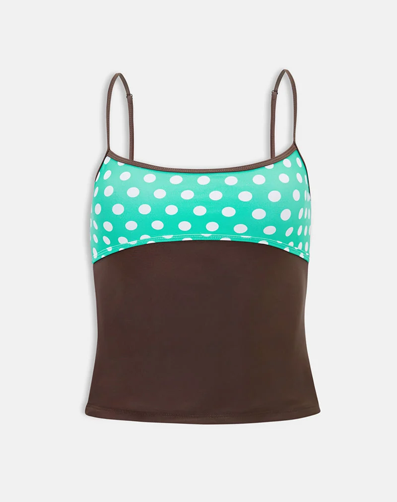 Tankini Fraba marron à pois verts de taille moyenne