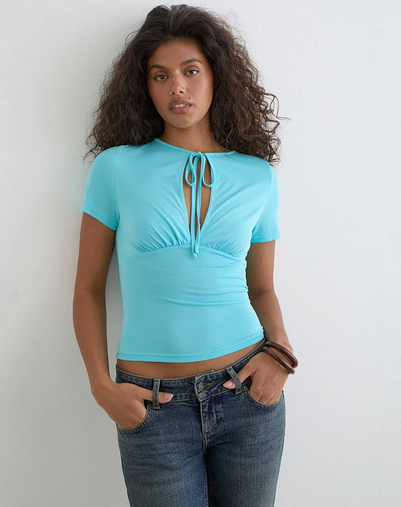 Haut à manches courtes Yubis en cupro, couleur aqua