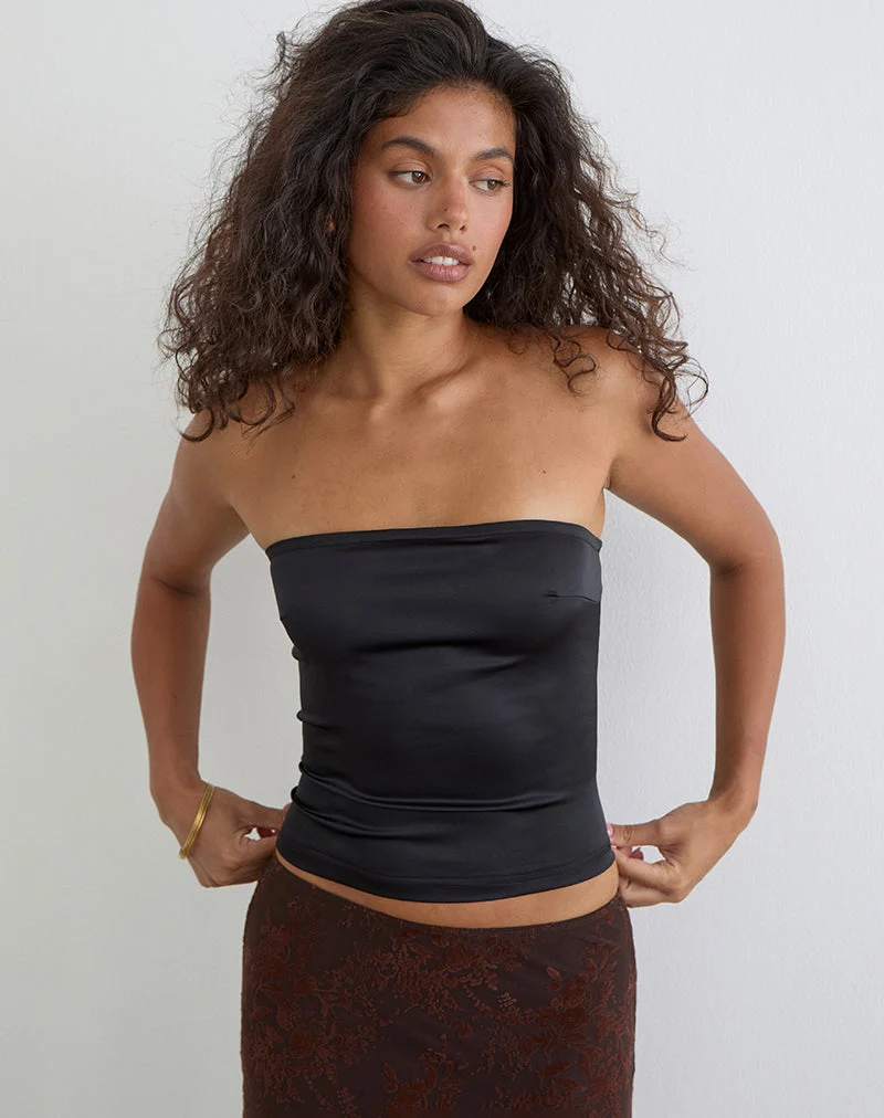 Haut corset bandeau à lacets Ayaka en satin noir
