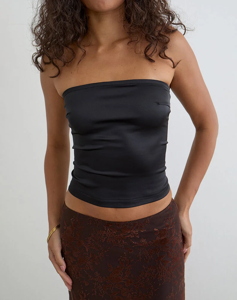 Haut corset bandeau à lacets Ayaka en satin noir