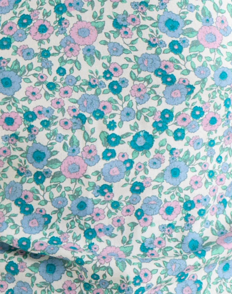 Haut Giulia à nouer dans le dos, couleur « Flower Power Blue »