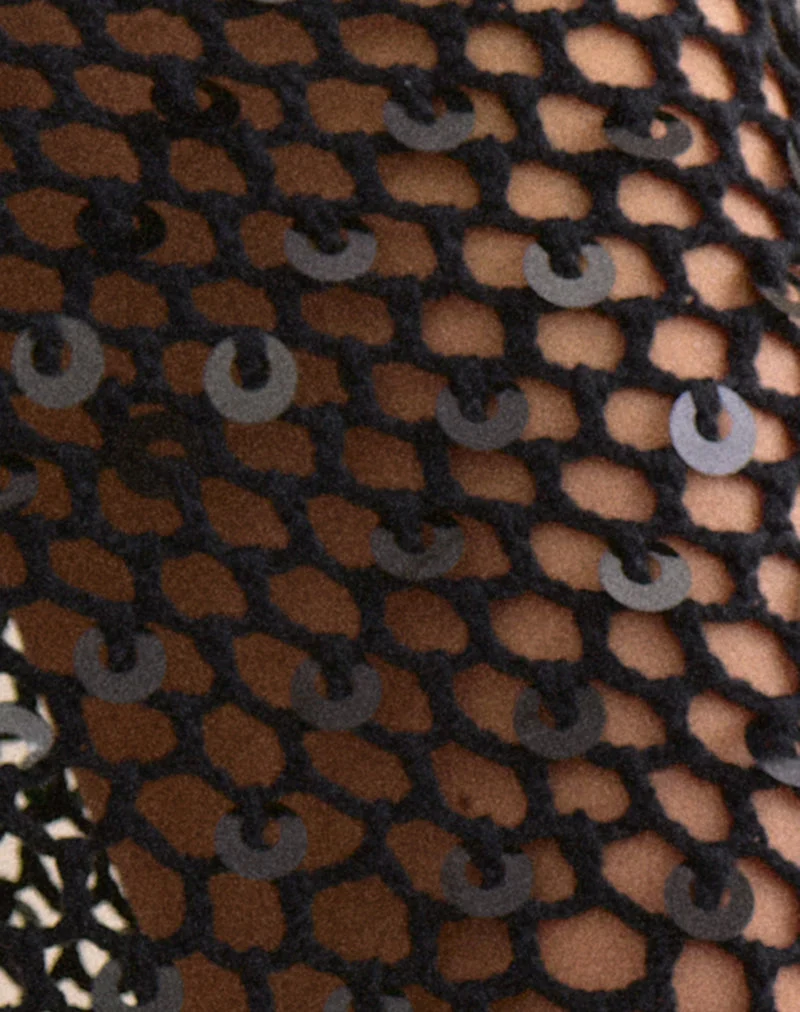 Jupe midi Maritza en maille crochetée noire
