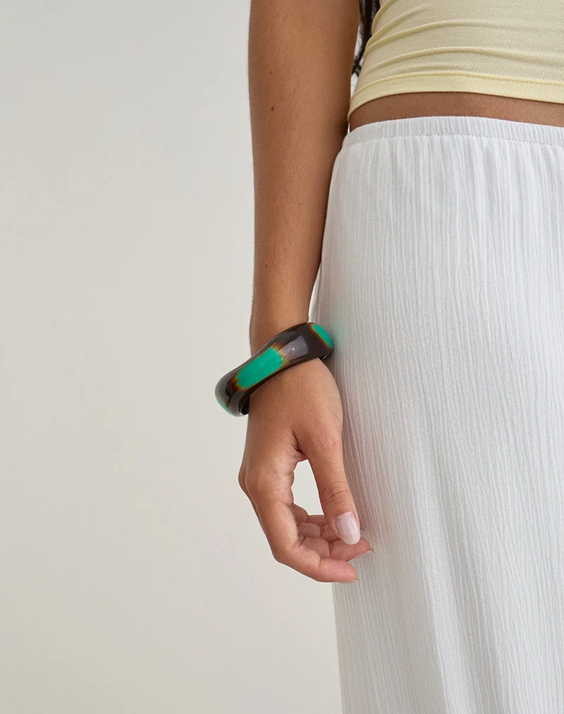 Bracelet rigide en bois noir et turquoise