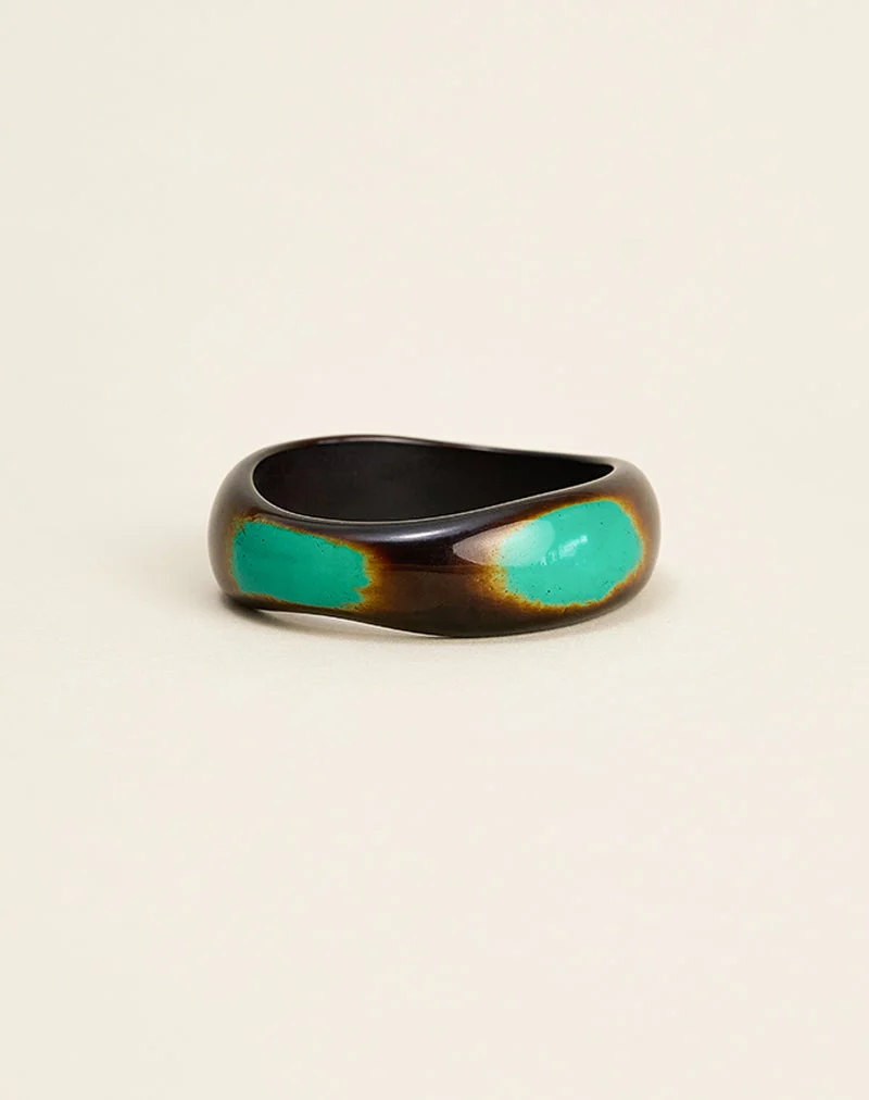 Bracelet rigide en bois noir et turquoise