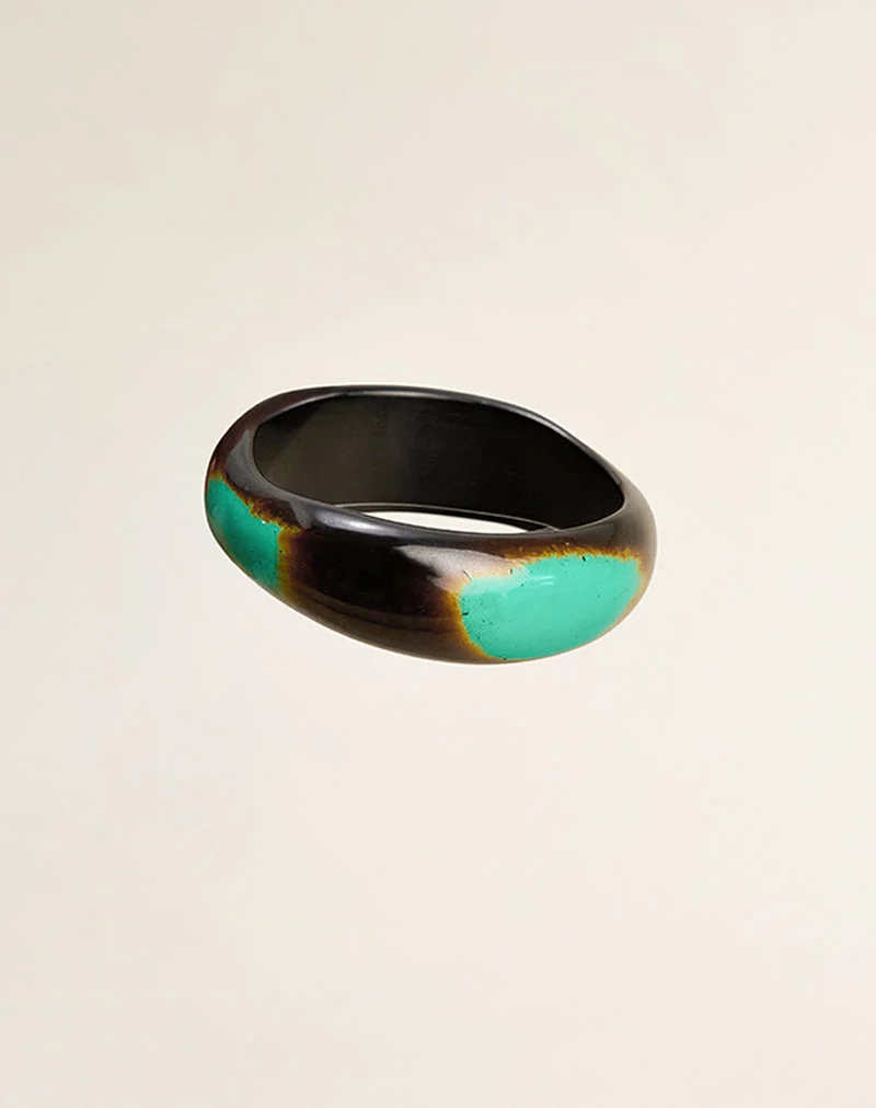 Bracelet rigide en bois noir et turquoise