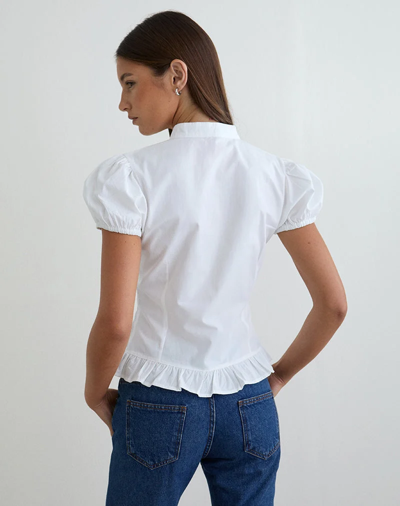 Blouse à manches bouffantes et encolure en Yamila, couleur blanche
