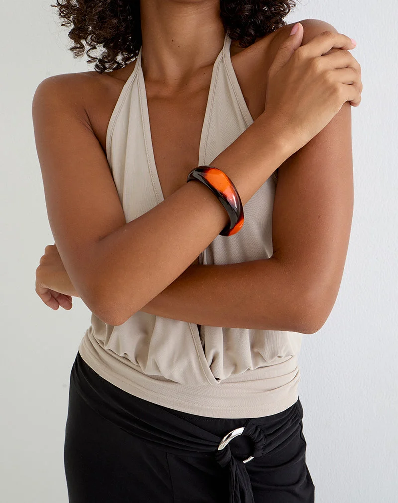 Bracelet rigide en bois noir et orange
