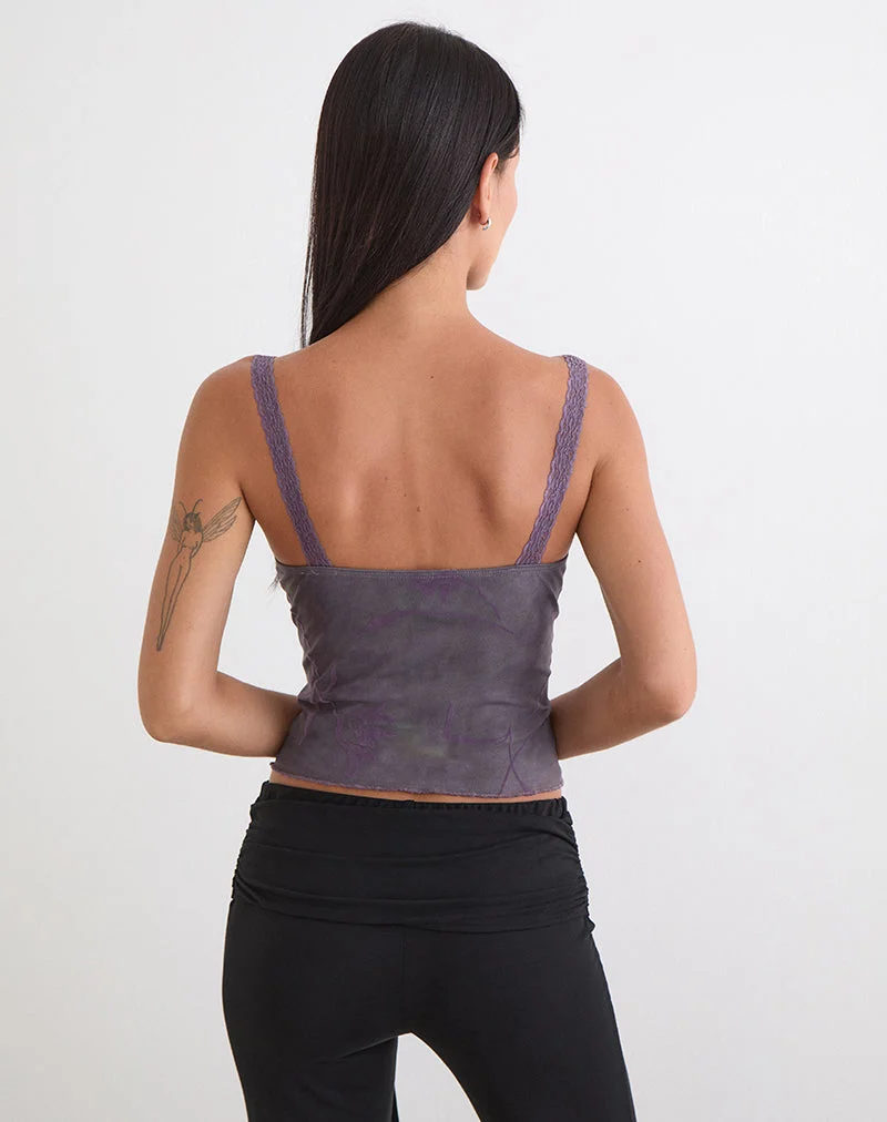 Haut Rasa Cami à fleurs évasées violet