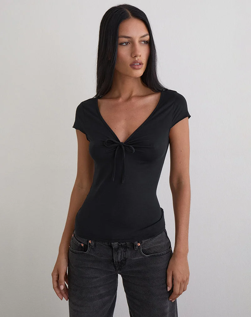 Saiba Cap Sleeve Top in Cupro Black