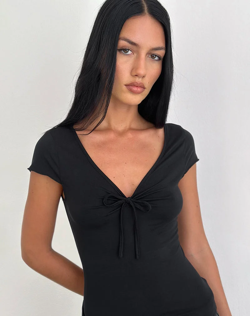 Saiba Cap Sleeve Top in Cupro Black