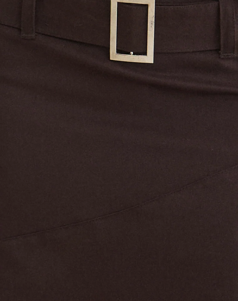 Jupe midi Cabot avec ceinture, en sergé de coton, couleur chocolat amer