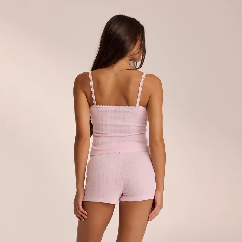 Haut de Pyjama à Bretelles Pointelle - Rose