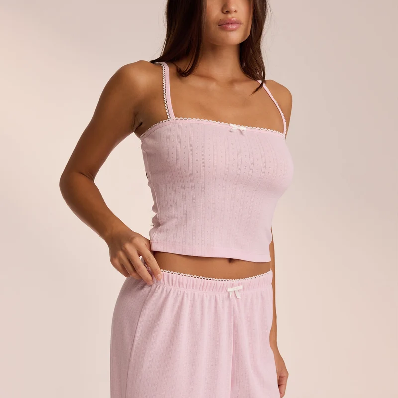Haut de Pyjama à Bretelles Pointelle - Rose