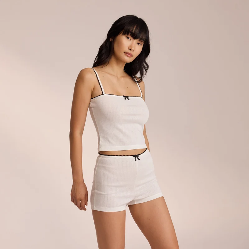 Haut de Pyjama à Bretelles Pointelle - Blanc