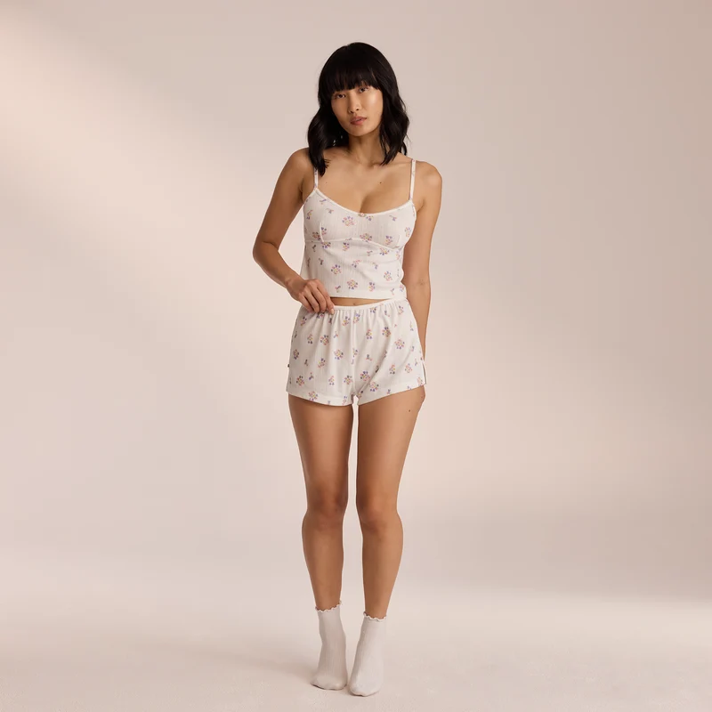 Short de Pyjama Pointelle - Blanc Floral