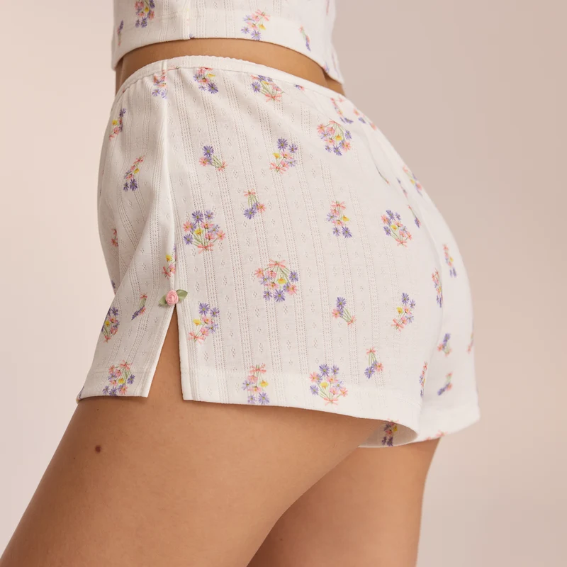 Short de Pyjama Pointelle - Blanc Floral