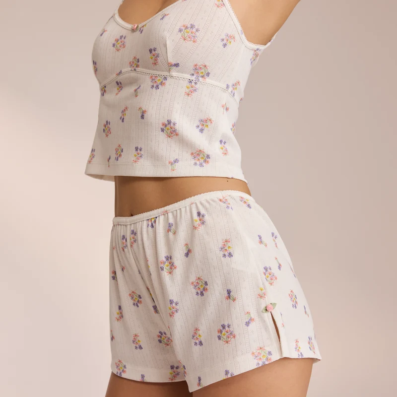 Short de Pyjama Pointelle - Blanc Floral