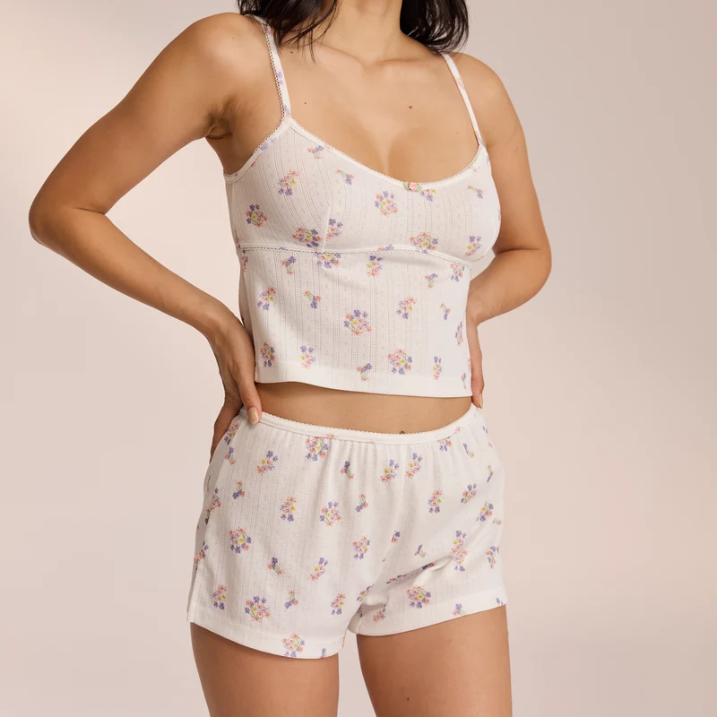 Short de Pyjama Pointelle - Blanc Floral