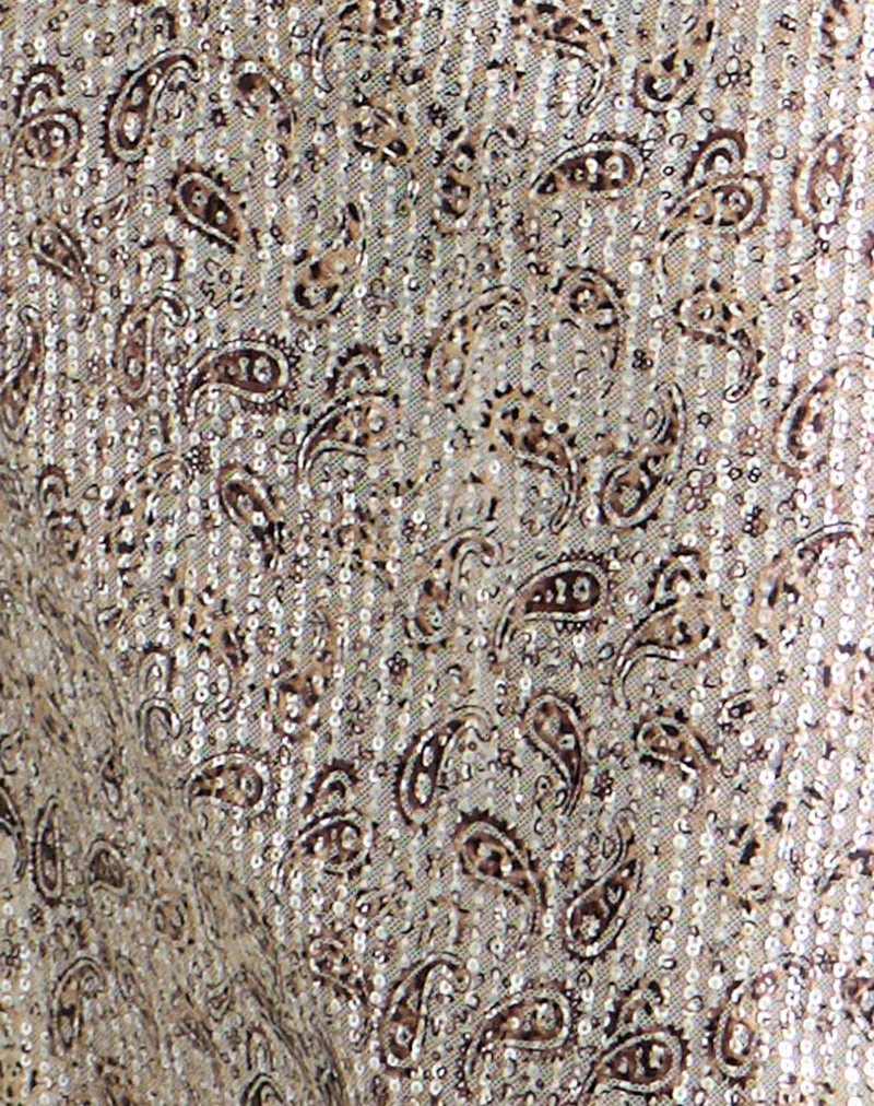 Jupe longue Vanessa à motif paisley et paillettes dorées