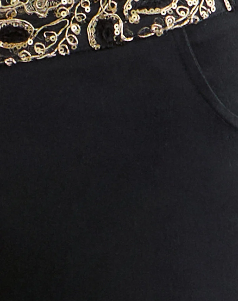 Pantalon évasé Rosimo noir avec bordure brodée de paillettes