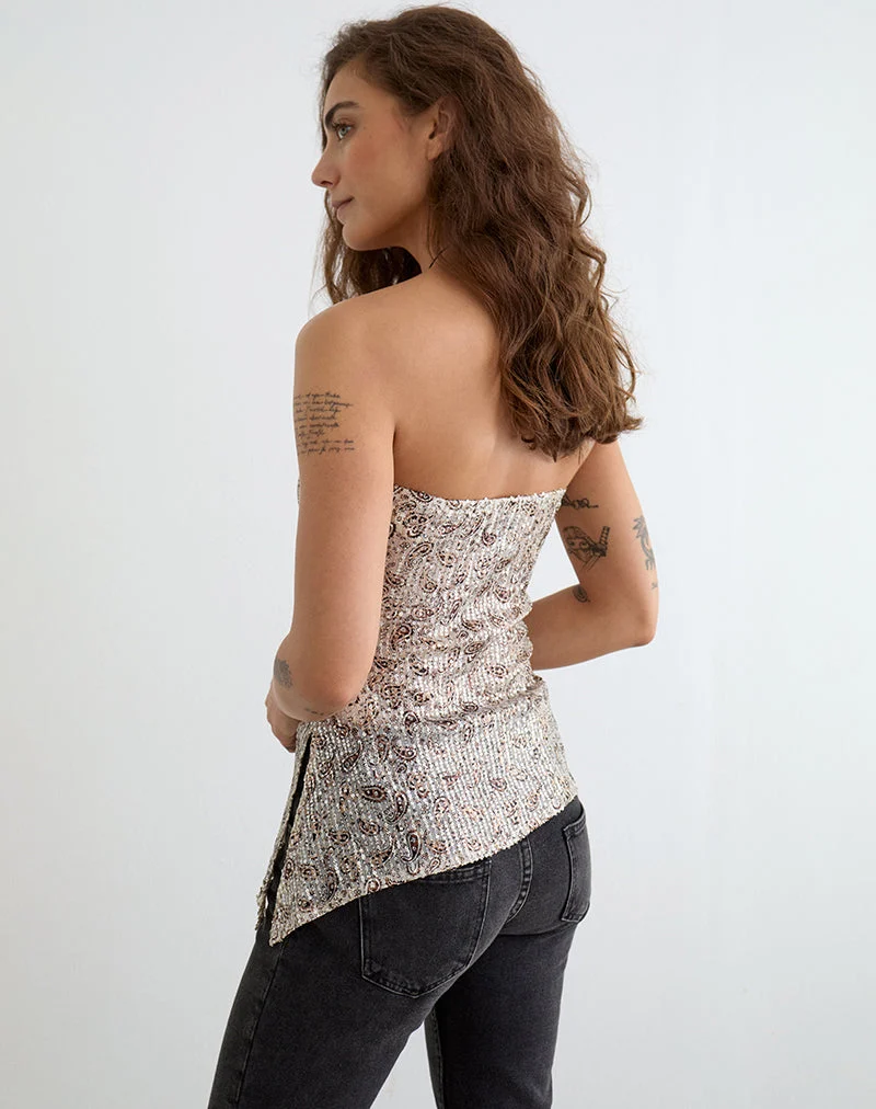 Haut bandeau Brilia à motif paisley et paillettes dorées