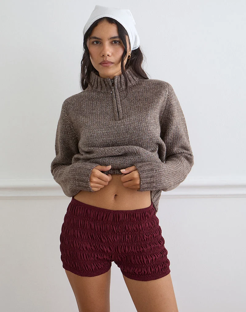 Short froncé Kubo, couleur bordeaux