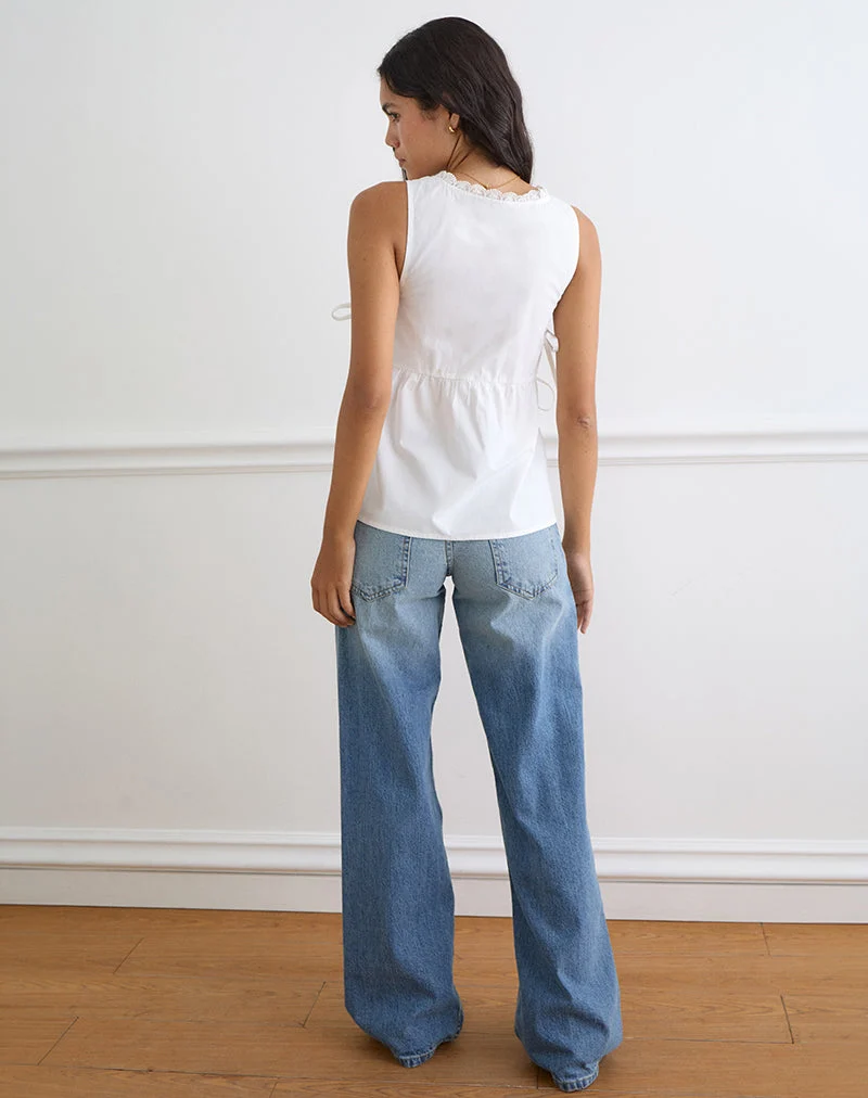 Blouse Fahwa à nouer sur les côtés, en popeline blanche