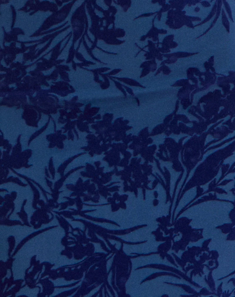 Robe longue Dawn, motif « Midnight Leaf Flock » bleu marine