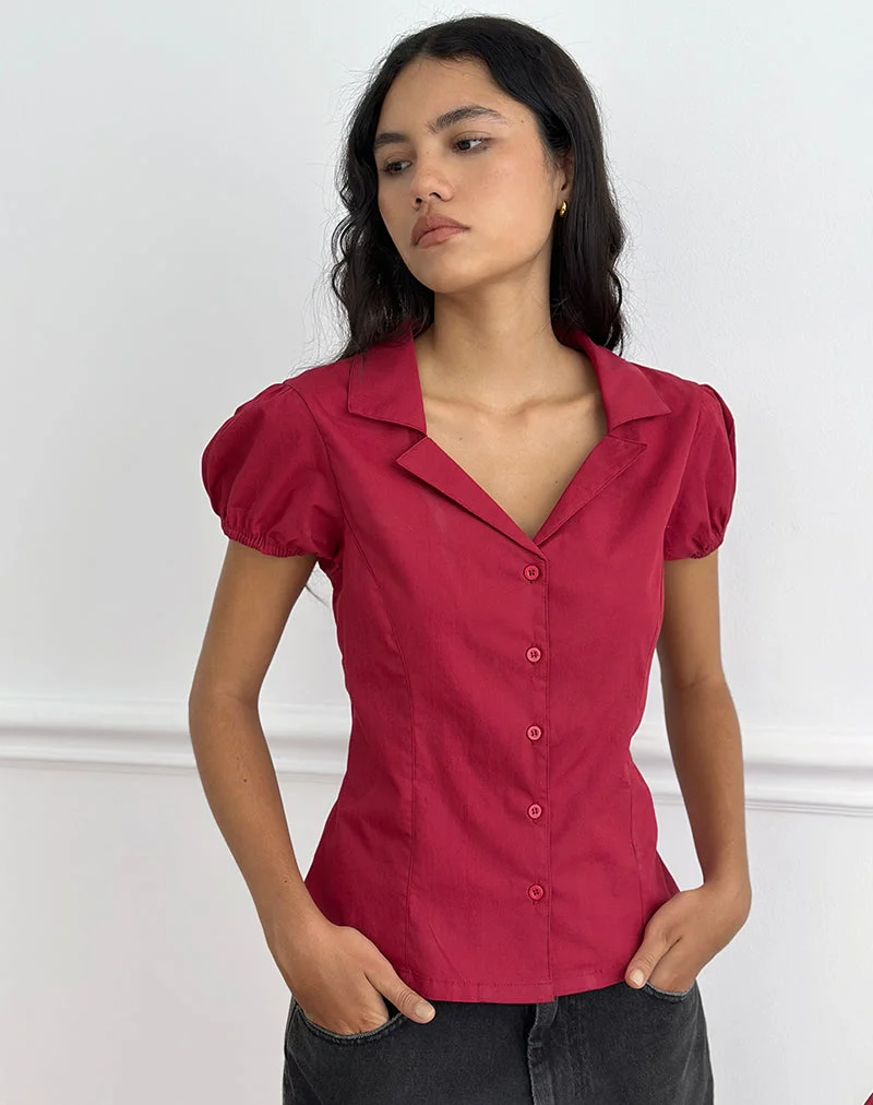 Chemisier ajusté Cloma à manches bouffantes, couleur rouge Adrenaline
