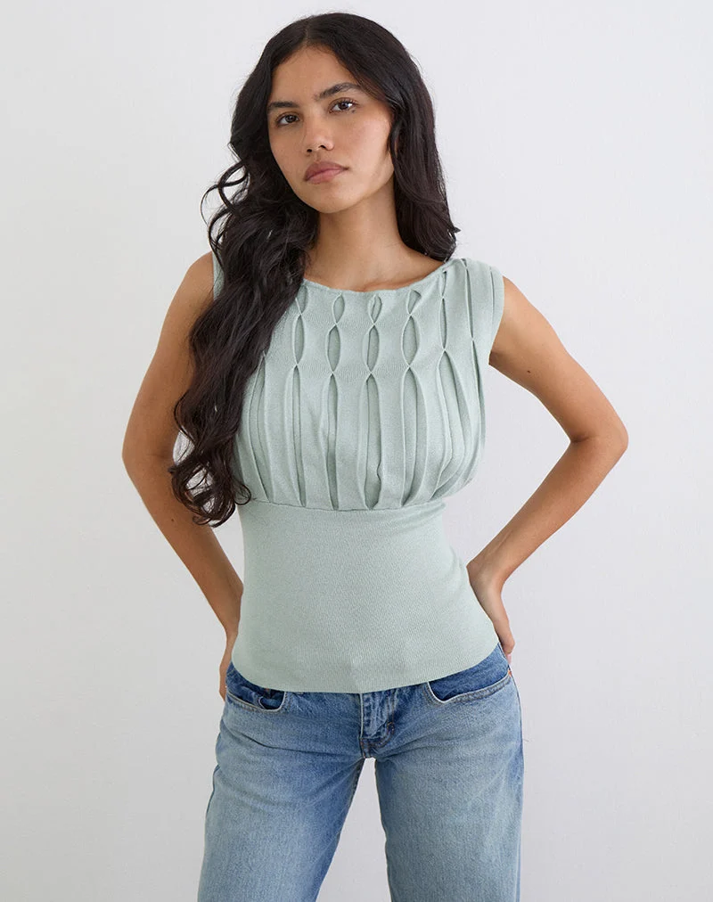 Haut Tapasya en lurex chatoyant vert menthe