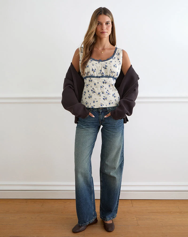 Haut Gronini « Ditsy Leaf Rose » bleu marine