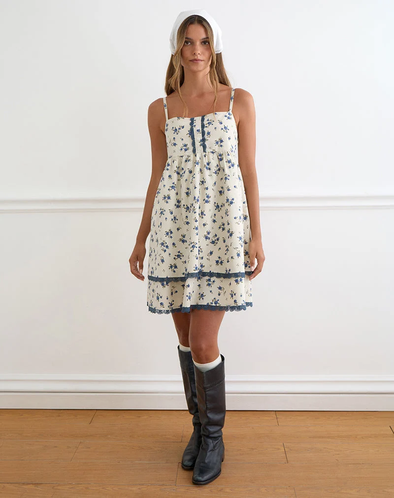 Mini-robe Gal, motif « Ditsy Leaf Rose » bleu marine