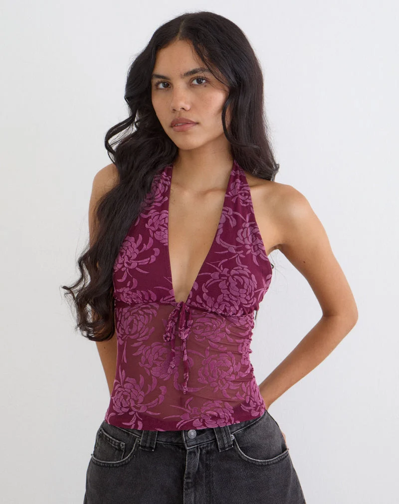 Haut Kadio, motif « Flock Shadow Leaf » couleur prune