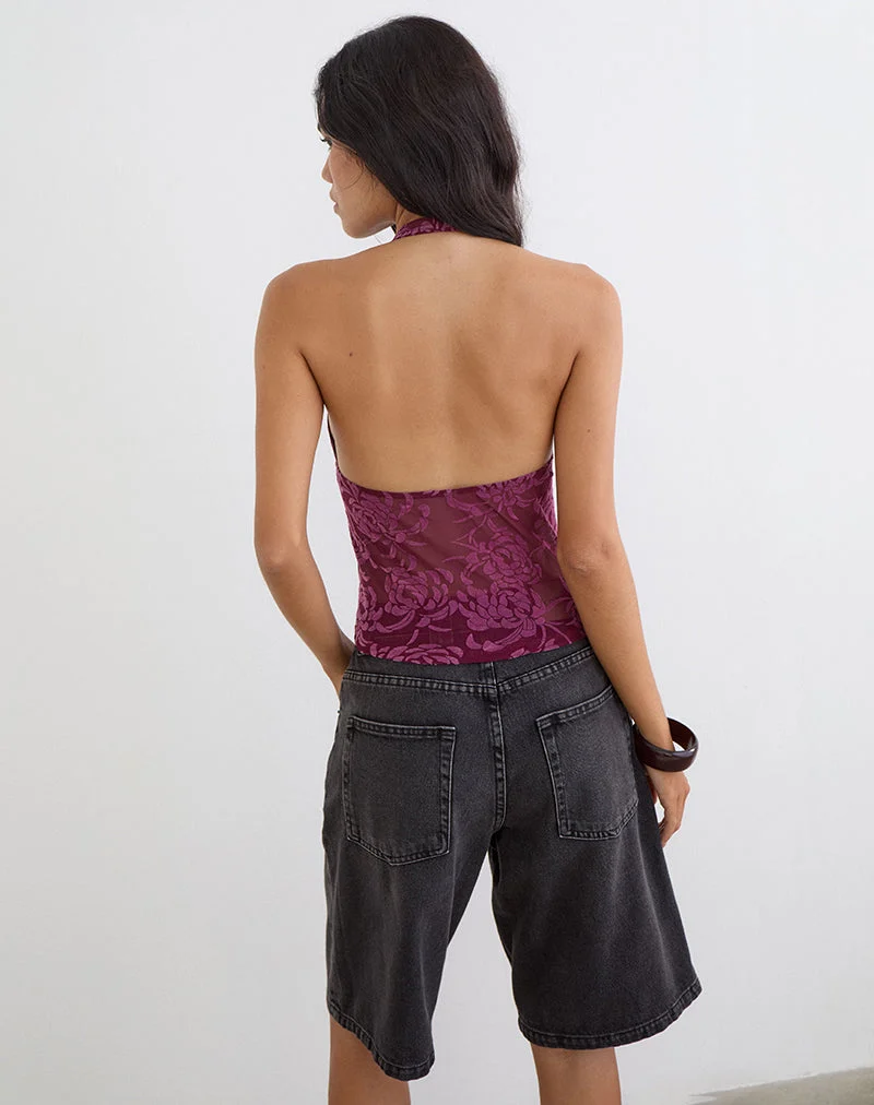 Haut Kadio, motif « Flock Shadow Leaf » couleur prune