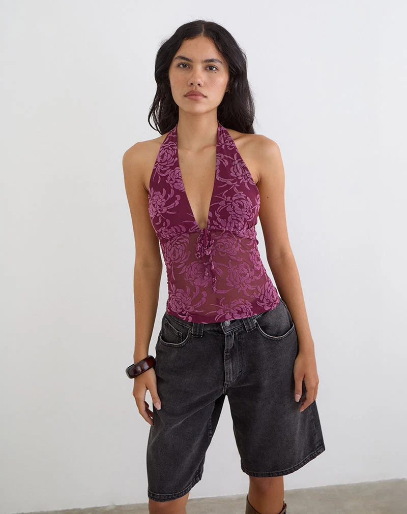 Haut Kadio, motif « Flock Shadow Leaf » couleur prune