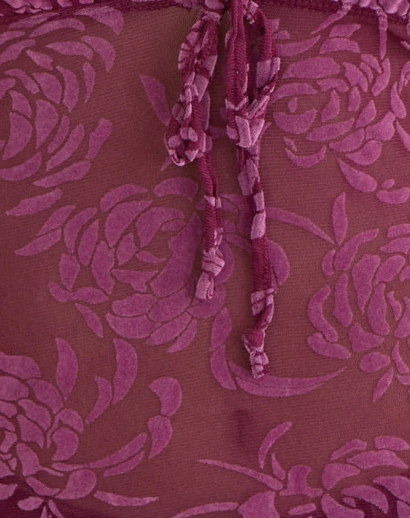 Haut Kadio, motif « Flock Shadow Leaf » couleur prune