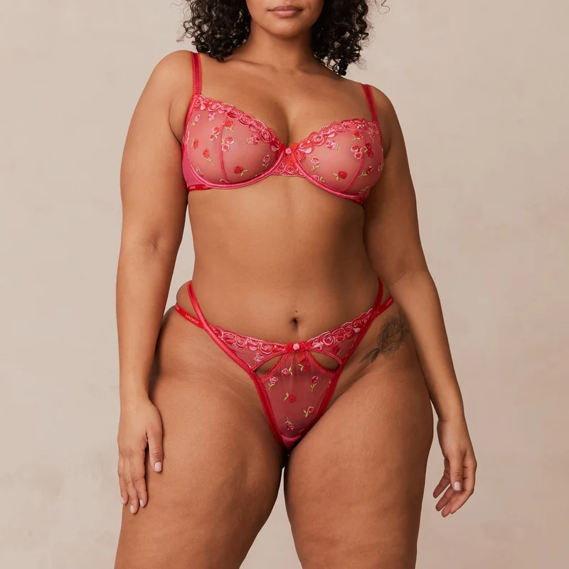 Blush Embroidered Balcony Soutien-Gorge - Rose vif