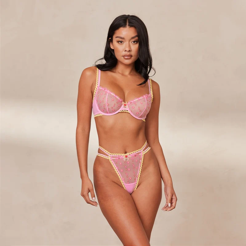 Daisy Embroidered Balcony Soutien-Gorge - Rose