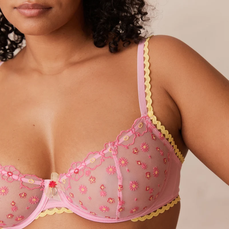 Daisy Embroidered Balcony Soutien-Gorge - Rose