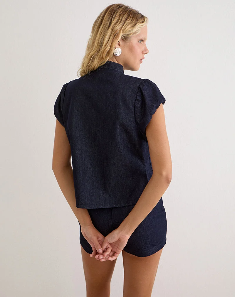 Haut « Pea Coat » Alnira en chambray indigo